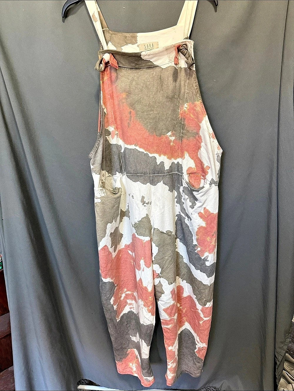 SAGA Abstract Print Overalls in Gray & Pink